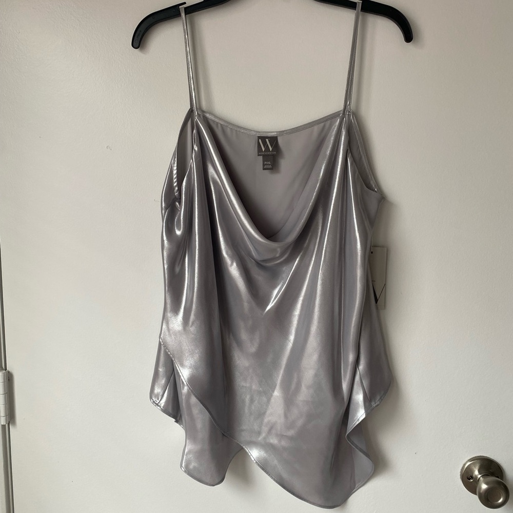 Worthington Metallic Silver Draped Camisole Top PXXL NWT Y2K Party